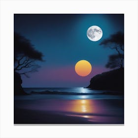 Full Moon Over The Beach Canvas Print