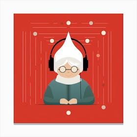 Old Woman Listening To Music Canvas Print