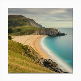 Tranquil Coastal Vista Hill, Beach, And Cliff (4) Canvas Print