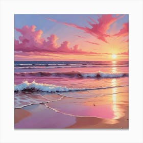 Sunset Beach Pink Dreamy Art Print 2 Canvas Print