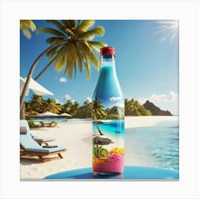 Bottle Of Water On The Beach Canvas Print