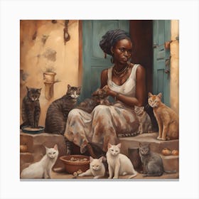 Wall painting of an African girl with cats 2 Canvas Print