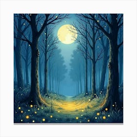 Fairy Lights In A Moonlit Forest, Watercolor 1 Canvas Print