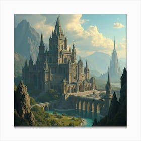 A Grand Elven City With Shimmering Spires And Intricate Architecture 1 Canvas Print