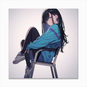 Anime Girl Sitting On Chair Canvas Print