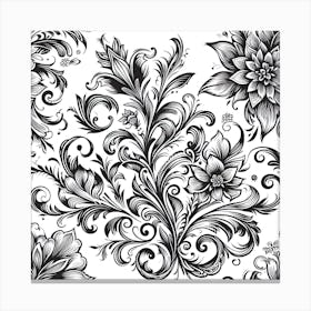 Black And White Floral Pattern Canvas Print