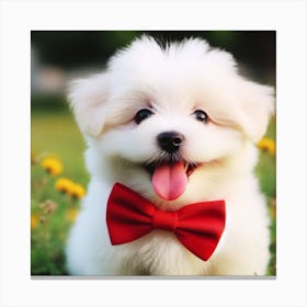 Cute Puppy With Red Bow Tie 1 Canvas Print