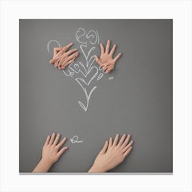 Drawing Hands On Chalkboard Canvas Print