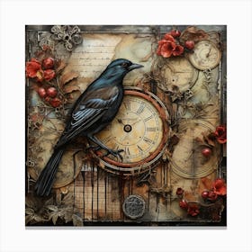 Crow On A Clock Canvas Print