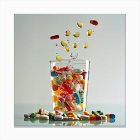 Colorful Pills In A Glass Canvas Print