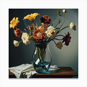 Flowers In A Glass Vase By Dali 1 Canvas Print