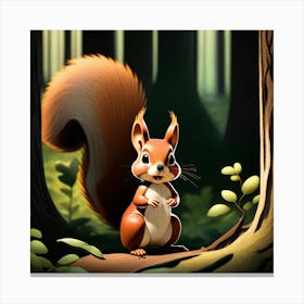 Cartoon Squirrel In The Forest Canvas Print