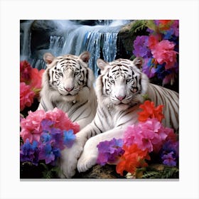 White Tiger With Flowers 1 Canvas Print
