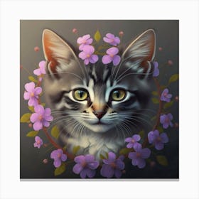 Portrait Of A Cat With Flowers Canvas Print