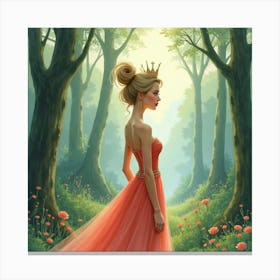 Elegant Queen In A Watercolor Serene Forest 1 Canvas Print