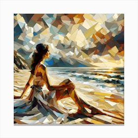 Abstract Wall Art Woman Sitting On The Beach Canvas Print