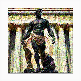 A Statue From A Muscular Greek God Statue Dark Marble Gilded Accents Kintsugi Cracks 8k Unreal E Canvas Print