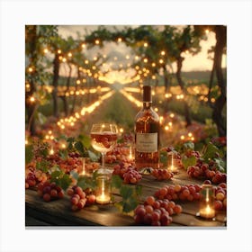 Wine And Grapes In The Vineyard Canvas Print