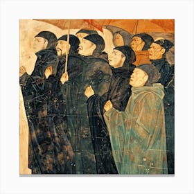 Monks With Umbrellas 1 Canvas Print