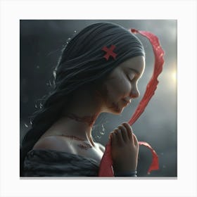 Girl With The Red Ribbon Canvas Print