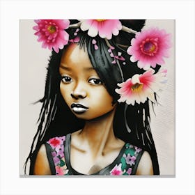 Little Sister With Flowers Canvas Print