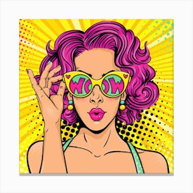 Pop Art Purple Hair Girl With Wow Sunglasses Canvas Print