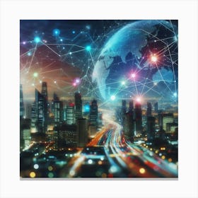 Cityscape With Network Canvas Print