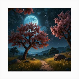 Night Landscape With Trees And Moon Canvas Print