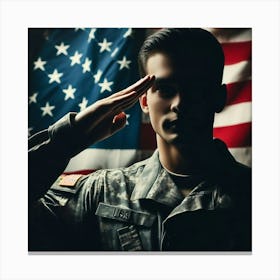 Soldier Saluting American Flag Canvas Print
