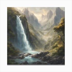 Waterfall In The Mountains Canvas Print