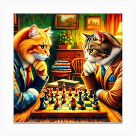 Checkmate Whiskers: A Feline Game of Strategy Canvas Print