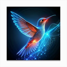 Abstract Hummingbird With Glowing Lines Canvas Print