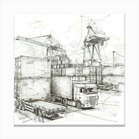 Sketch Of A Container Ship 1 Canvas Print