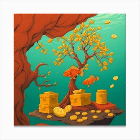 Gold Coins And A Tree Canvas Print