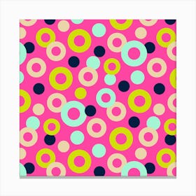 DROPS Polka Dots Rings Abstract Geometric in Retro Pink Blue Cream on Hot Pin Canvas Print