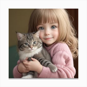 Little Girl With Cat Canvas Print