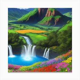 Waterfall In The Mountains Canvas Print