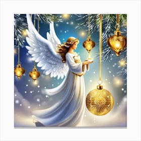 Angel With Christmas Ornaments Canvas Print