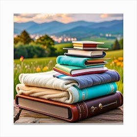 Books On A Wooden Table Canvas Print