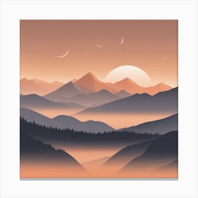 Misty mountains background in orange tone 110 Canvas Print