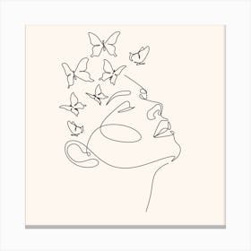 Butterfly On A Woman'S Head Canvas Print