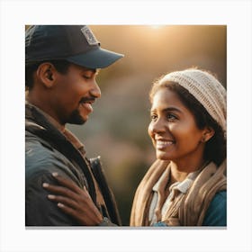 Couple In Love At Sunset Canvas Print