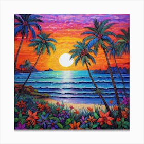 Sunset At The Beach By Person Canvas Print