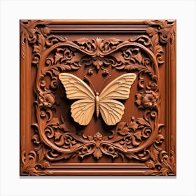 Carved Wood Decorative Panel with Butterfly I Canvas Print