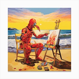 Red Robot On The Beach Canvas Print