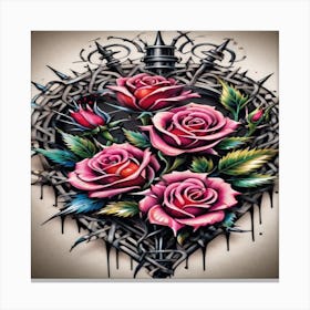 Roses In A Heart Canvas Print