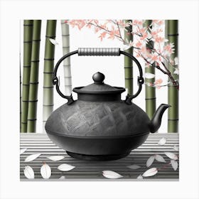 Firefly A Minimalistic Modern Rustic Beautiful Japanese Cast Iron Teapot, Illustration, A Few Sakura Canvas Print