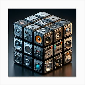 A Rubik S Magic Cube Made Of Analog Stereo Equipment, Digital Art 4 Stampe su tela