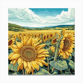 1 Sunflower Field Botanical Art Illustration Canvas Print
