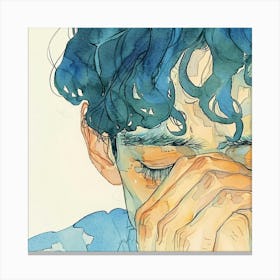 Sad Boy With Blue Hair Canvas Print